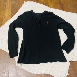Boys black long sleeve polo with three buttons